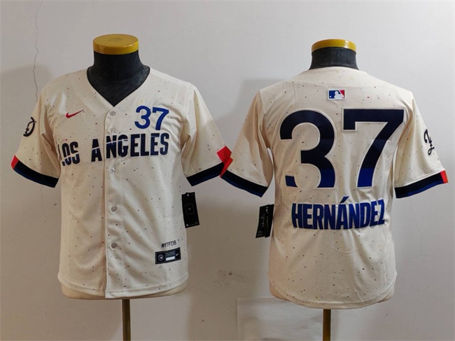 Youth Los Angeles Dodgers #37 Teoscar Hernández Cream 2024 City Connect Limited Stitched Baseball Jersey Youth Los Angeles Dodgers #37 Teoscar Hernández Cream 2024 City Connect Limited Stitched Baseball Jersey
